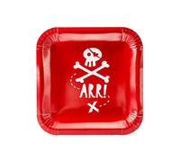 Set di 6 Piatti Rossi Quadrati Arr! di Carta - Pirates Party
