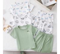 Set di 6 pigiami per bambini maschi con magliette a girocollo e maniche corte e pantaloncini corti per l'estate. Questa morbida biancheria da notte casual in maglia presenta stampe grafiche divertenti