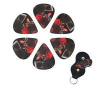 Set di 6 plettri per chitarra, bicchieri da vino con rosa rossa e candela, set di plettri per basso personalizzati su entrambi i lati, con scatola portaoggetti, accessori per ukulele, per uomini e