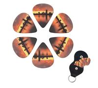 Set di 6 plettri per chitarra Boston Charles River City Skyline al tramonto Set di plettri per basso personalizzati su entrambi i lati, con scatola portaoggetti, plettri per ukulele, accessori per