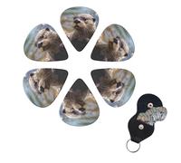 Set di 6 plettri per chitarra con lontra che suona nell'acqua, set di plettri per basso personalizzati su entrambi i lati, con scatola portaoggetti per ukulele, accessori per uomini e donne