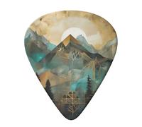 Set di 6 plettri per chitarra con supporto, motivo montagne, alberi, paesaggio e sole, per chitarra acustica e basso, 0,71 mm