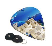 Set di 6 plettri per chitarra con vista sul mare dell'isola di Santorini, per chitarra acustica, chitarra elettrica, basso, ukulele - sottile, medio e spesso
