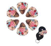 Set di 6 plettri per chitarra Cupcakes e gelato per chitarra, double-face, personalizzati, con scatola portaoggetti, per ukulele, accessori per uomini e donne