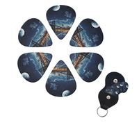 Set di 6 plettri per chitarra Moon Light New York City, set di plettri per basso personalizzati su entrambi i lati, con scatola portaoggetti per ukulele, plettri per ukulele, accessori per uomini e