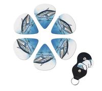 Set di 6 plettri per chitarra, tonno rosso, tonno thunnus, plettro per basso su entrambi i lati, personalizzati, con scatola portaoggetti, accessori per ukulele, per uomini e donne