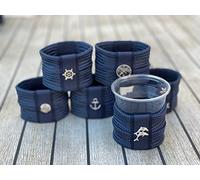 Set di 6 Porta Bicchieri Antivento in Blu Navy, Artigianato Italiano, Resistenti e Unici, Ideali per Casa, Barca o Yacht - Dettagli Metallici Diversi per l'Identificazione del bicchiere - La Gomena