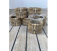 Set di 6 Porta Bicchieri Antivento in Gros Grain Beige, Artigianato Italiano, Resistenti e Unici, per Casa, Barca o Yacht - Dettagli Metallici Diversi per l'Identificazione del bicchiere - La Gomena