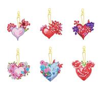 Set di 6 portachiavi con pittura a diamante e ricamo fai da te con diamanti su entrambi i lati (amore)