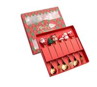 Set di 6 posate natalizie, 3 cucchiaini da caffè e 3 forchette in acciaio inox, adatte ai bambini con motivi natalizi rimovibili, confezione regalo, calendario dell'Avvento