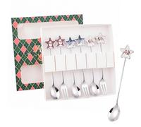 Set di 6 posate natalizie con cucchiaio e forchetta, cucchiaini da caffè, tè, torte, set da tavola per gelato, dessert, mescolare, cucchiaini da tè, riempitivi per calze di Natale, feste (verde)