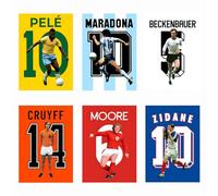 Set di 6 poster da calcio, Pele, Mara-dona, Beckenbauer, Moore, Cruyff, Zidane Football Wall Decoration Poster su tela, stampa decorativa da parete, 20 x 30 cm