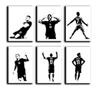 Set di 6 poster Messi Ronaldo Salah Neymar Mbappe Haaland Black and White Set di poster su tela, per camera da letto, paesaggio, ufficio, decorazione della stanza, regalo, stile Unframe 20 x 30 cm