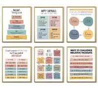 Set di 6 poster per la salute mentale e il benessere per bambini, 6 stampe di tecnica di consapevolezza e terapia, arte da parete motivazionale per aule, angolo tranquillo e