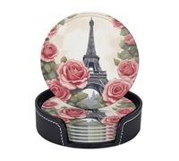 Set di 6 pratici sottobicchieri con stampa Torre Eiffel e rose, per ufficio, cucina, tavolino da caffè, decorazione per sala da pranzo, facile da pulire