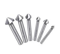 Set di 6 Punta da Trapano per Svasatore, 3 Taglienti 90 Gradi Fresa per Smussatura, Punta Trapano per Svasatore Titanio Rivestito in HSS per Metalli, Legno e Plastica