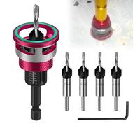 Set di 6 punte per svasatura conica, per legno con arresto di profondità, con attacco esagonale da 1/4", in HSS-M2, fori di precisione, per lavorazione del legno