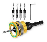 Set di 6 punte per trapano a svasatura con attacco di profondità regolabile e chiave a forma di L, perfette per progetti di lavorazione del legno, plastica e legno (Golden)