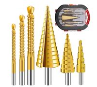 Set di 6 punte per trapano HSS con alloggiamento rivestito in titanio, include 3 misure di foratura per passo e 3 misure di foratura Twist per la lavorazione dei metalli, lavorazione del legno