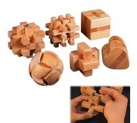 Set di 6 puzzle in legno per adulti e bambini, giocattolo intelligente 3D Lu Ban Lock, gioco tradizionale di logica Kong Ming per alleviare lo stress, coordinazione occhio-mano e stimolazione mentale