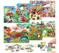 Set di 6 Puzzle Legno Bambini, Puzzle per Bambini 30 pezzi, Puzzle in Legno Dinosauri Veicoli Animali, Giocattolo Educativo per Bambini 3 4 5 6 Anni, Regalo Giocattolo per Ragazza Ragazzo