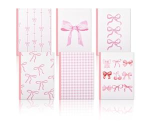 Set di 6 quaderni con fiocco rosa, grazioso diario estetico a righe per università, regalo per il ritorno a scuola per insegnanti, studenti, bomboniere per il primo giorno di scuola, diari da 19,5 x