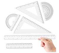 Set di 6 righelli, set di righelli trasparenti in pollici e metrici con triangolo goniometro dritto, pratici in plastica multifunzionali per strumenti matematici per aule
