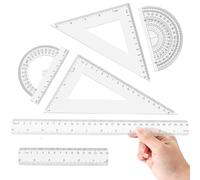 Set di 6 righelli, set di righelli trasparenti in pollici e metrici con triangolo goniometro dritto, pratici in plastica multifunzionali per strumenti matematici per aule scolastiche Righe