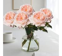 Set di 6 rose finte e peonie fatte a mano, con un tocco realistico, per tavoli e decorazioni per la stanza (rosa pallido)