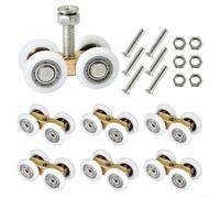 Set di 6 ruote per porte scorrevoli con viti, cuscinetti rinforzati in rame per porte scorrevoli in vetro, porte della doccia, porte dell'armadio, dimensioni rotolo 20 mm, lunghezza 43 mm