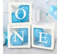 Set di 6 Scatole di immagazzinaggio per palloncini trasparenti e bianche da 25 cm con il numero "ONE", scatole di decorazione per feste di 1° compleanno, scatole regalo per docce per neonati, decorazi