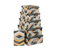 Set di 6 scatole portaoggetti con manici e angoli in metallo deco intarsio - Five