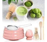 Set di 6 scope Matcha, set da 6 pezzi, include frusta per matcha, ciotola, cucchiaio, colino e porta frusta, in ceramica, set da tè giapponese, adatto per amanti del tè, rosa