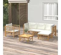 Set di 6 sedie da giardino in bambù, colore bianco crema, mobili da patio, modulare per balcone e terrazza, set di conversazioni resistente alle intemperie