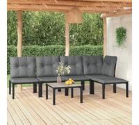 Set di 6 sedie da giardino in polyrattan, colore nero, grigio, tavolino, poggiapiedi, design moderno per terrazza, balcone, esterno, confortevole sensazione di seduta