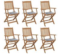 Set di 6 sedie da giardino pieghevoli in legno di acacia oliato, con comodo cuscino, portata di 110 kg, ideale per giardino e terrazza, mobili da esterno resistenti alle intemperie per ore di relax