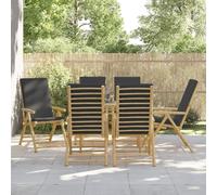 Set di 6 sedie da giardino pieghevoli, regolabili, con schienale alto, in bambù, con comodo cuscino, ideali per esterni, terrazze, balconi e zona pranzo, sedie pieghevoli durevoli per il relax