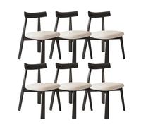 Set di 6 sedie da pranzo con schienale curvo, in legno massello, con cuscini in pelle, eleganti in bianco e nero, ideali per cucina, soggiorno e sala da pranzo