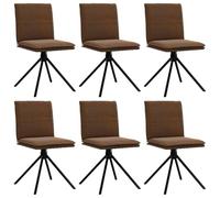 Set di 6 sedie da pranzo marrone similpelle scamosciata | Struttura in metallo e legno, schiuma spessa, seduta e schienale imbottiti, similpelle scamosciata resistente alle macchie