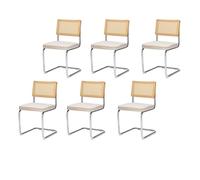 Set di 6 sedie da pranzo Mid Century, con schienale in rattan a rete naturale e seduta in tessuto imbottito, poltrone moderne per casa, cucina, sala da pranzo, gambe in metallo, capacità 158,8 kg