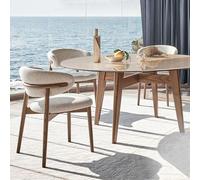 Set di 6 sedie da pranzo moderne di metà secolo, in legno massello, con cuscini in lino, schienale curvo e imbottito, per sala da pranzo e soggiorno