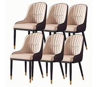 Set di 6 sedie da pranzo moderne in pelle rosa con schienale alto e braccioli imbottiti, gambe stabili in acciaio, perfette per la decorazione di casa e ristorante