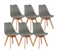 Set di 6 sedie da pranzo moderne scandinave, certificate SGS, schienale ergonomico, gambe in faggio naturale, eleganti colore grigio, per cucina, ufficio o camera da letto