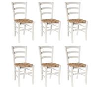 Set di 6 sedie da sala da pranzo Venezia in legno bianco con seduta in paglia