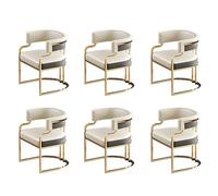 Set di 6 sedie Glam imbottite con schienale basso in ecopelle e gambe in ottone, poltrone da cucina per interni in grigio e bianco, per arredamento moderno