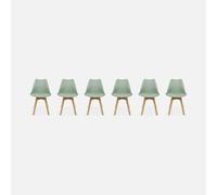 Set di 6 sedie scandinave imbottite, con gambe in legno per sala da pranzo, Nils, Verde celadon, 47x55x81 cm