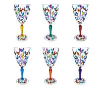 Set Di 6 Sei Calici Di Vetro Di Murano Multi Rosa Viola Dipinti A Mano Venezia