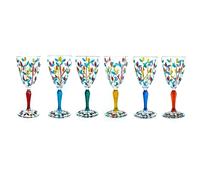 Set Di 6 Sei Vetro Murano Vino Multi Stelo Dipinto a Mano Altezza 19cm Venezia