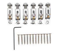 Set di 6 selle per ponte per chitarra in lega di zinco, regolabili in altezza, con rulli, per chitarra elettrica, banjo, chitarra a scatola di sigari (Argento)