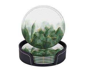 Set di 6 sotto chieri con paesaggio di montagna per bevande con supporto, sotto chieri in pelle antiscivolo impermeabili per cucina, tavolo in legno, tavolino da caffè, arredamento da bar